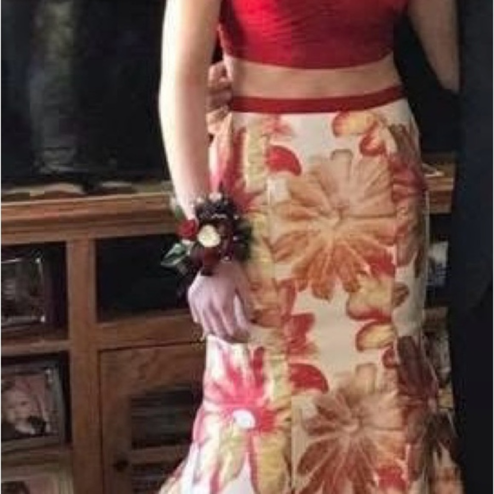 Red and Floral Two-Piece Dress